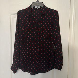 Express The Portofino Shirt Women's Black Red Polka Dot Size Slim Fit Medium
